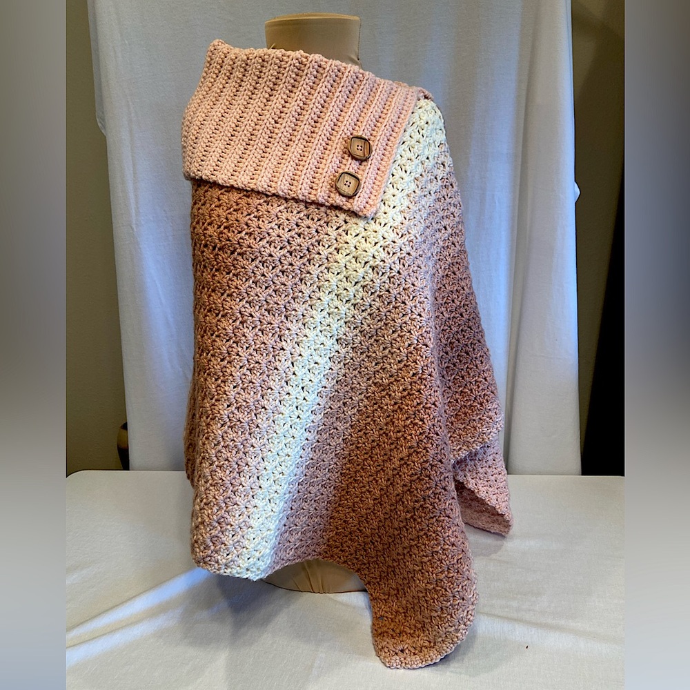 Cream and Tan Textured Shrug with Cowl Neck